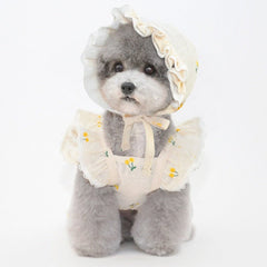 Cherry Printed Dog Cat Dress With Hat