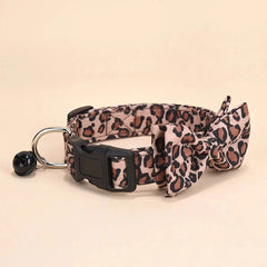 Luxury Leopard Print Collar with Detachable Bow