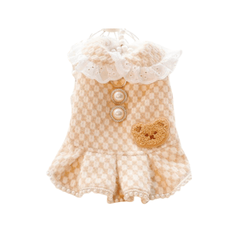 Royal Teddy: Fleece Pearl Bear Dress & Vest for Small Dog