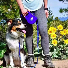 4-in-1 Retractable Dog Leash – with Water Bottle, Poop Bag Holder & Food Bowl