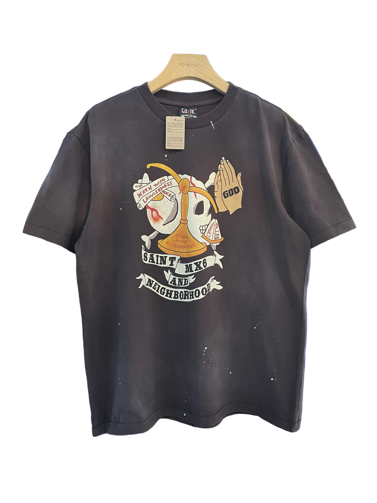 Saint Michael Skull Praying Hands Print T‑Shirt
