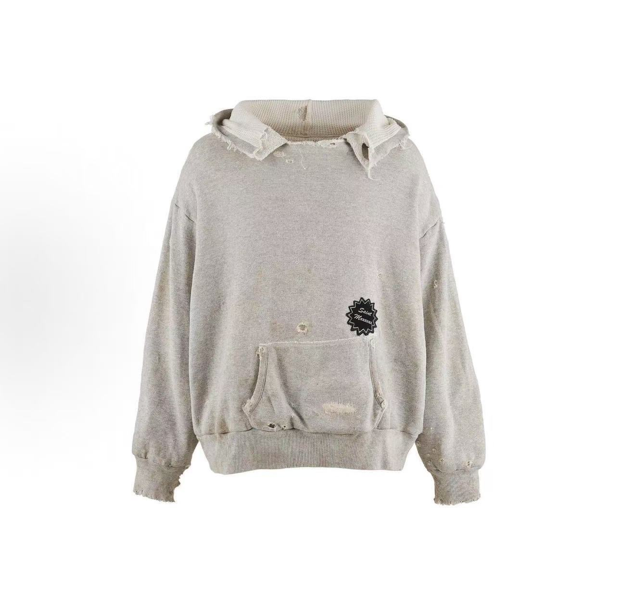 Saint Michael Destroyed Cropped Frayed Oversized Hoodie