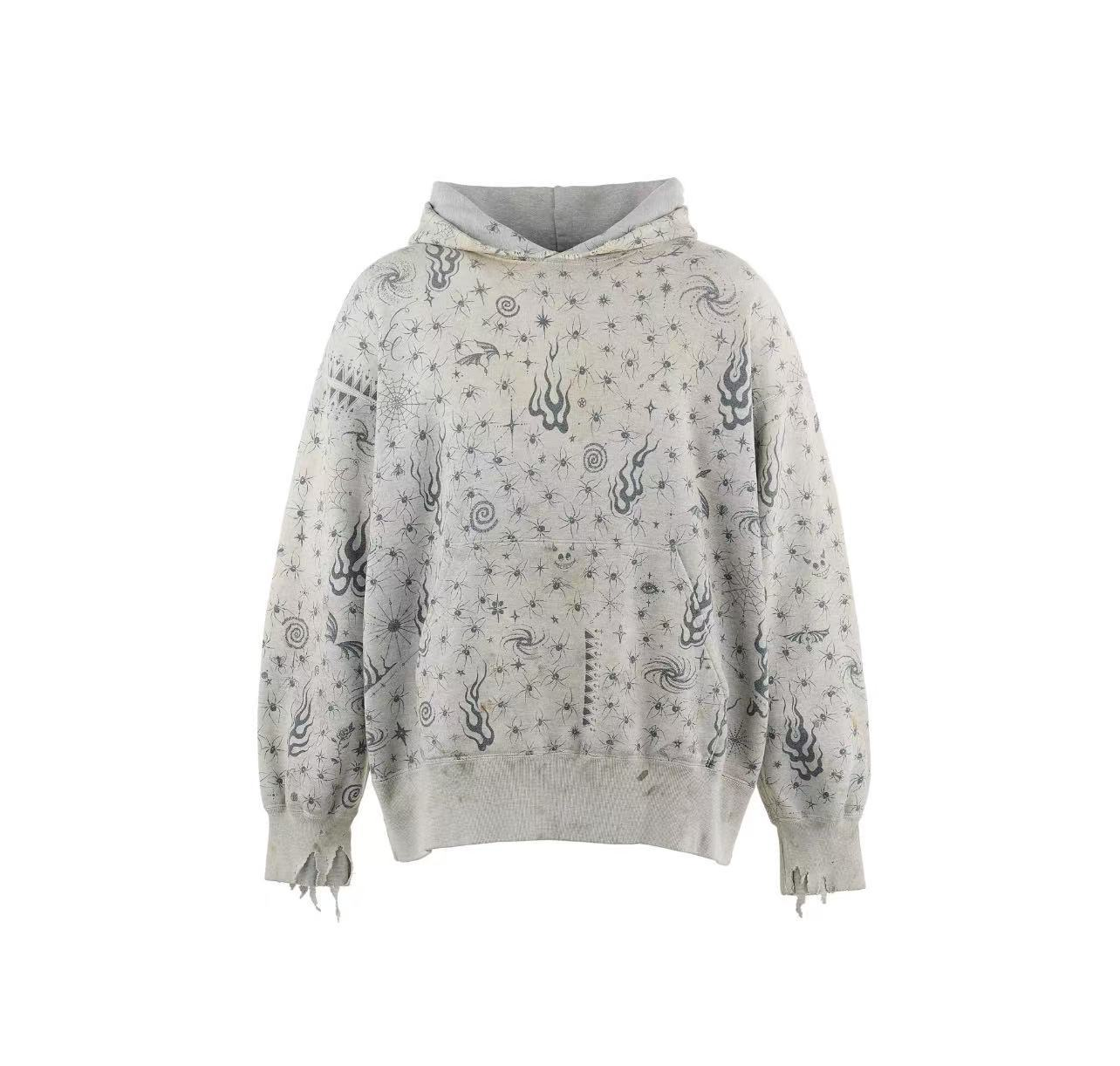 Saint Michael All‑Over Print Destroyed Oversized Hoodie