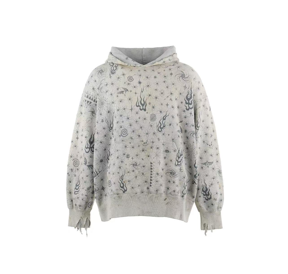 Saint Michael All‑Over Print Destroyed Oversized Hoodie