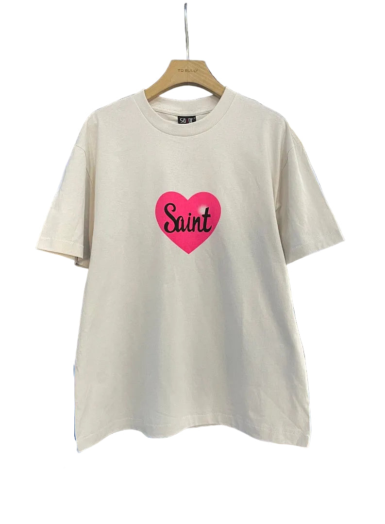 Saint Michael Pink Heart Logo Print T‑Shirt