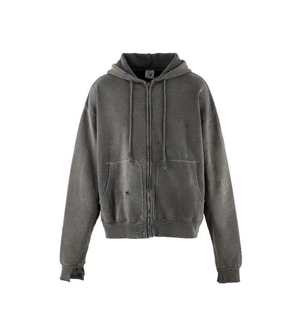 Saint Michael Distressed Full‑Zip Oversized Hoodie