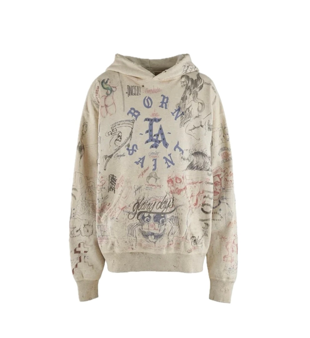 Saint Michael Tattoo Graffiti All‑Print Oversized Hoodie