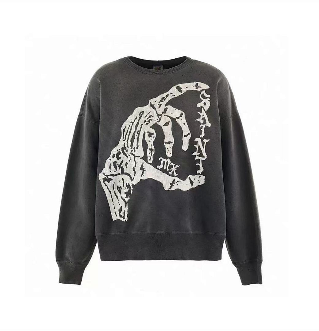 Saint Michael Skeleton Hand Grunge Oversized Crewneck