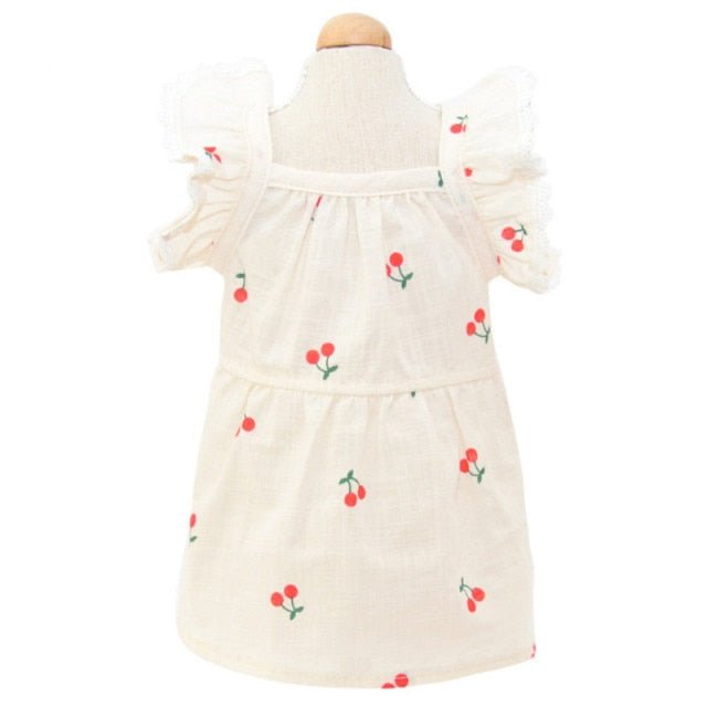 Cherry Printed Dog Cat Dress With Hat