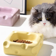 Cute Ceramic Pet Bowl with Cheese Shape