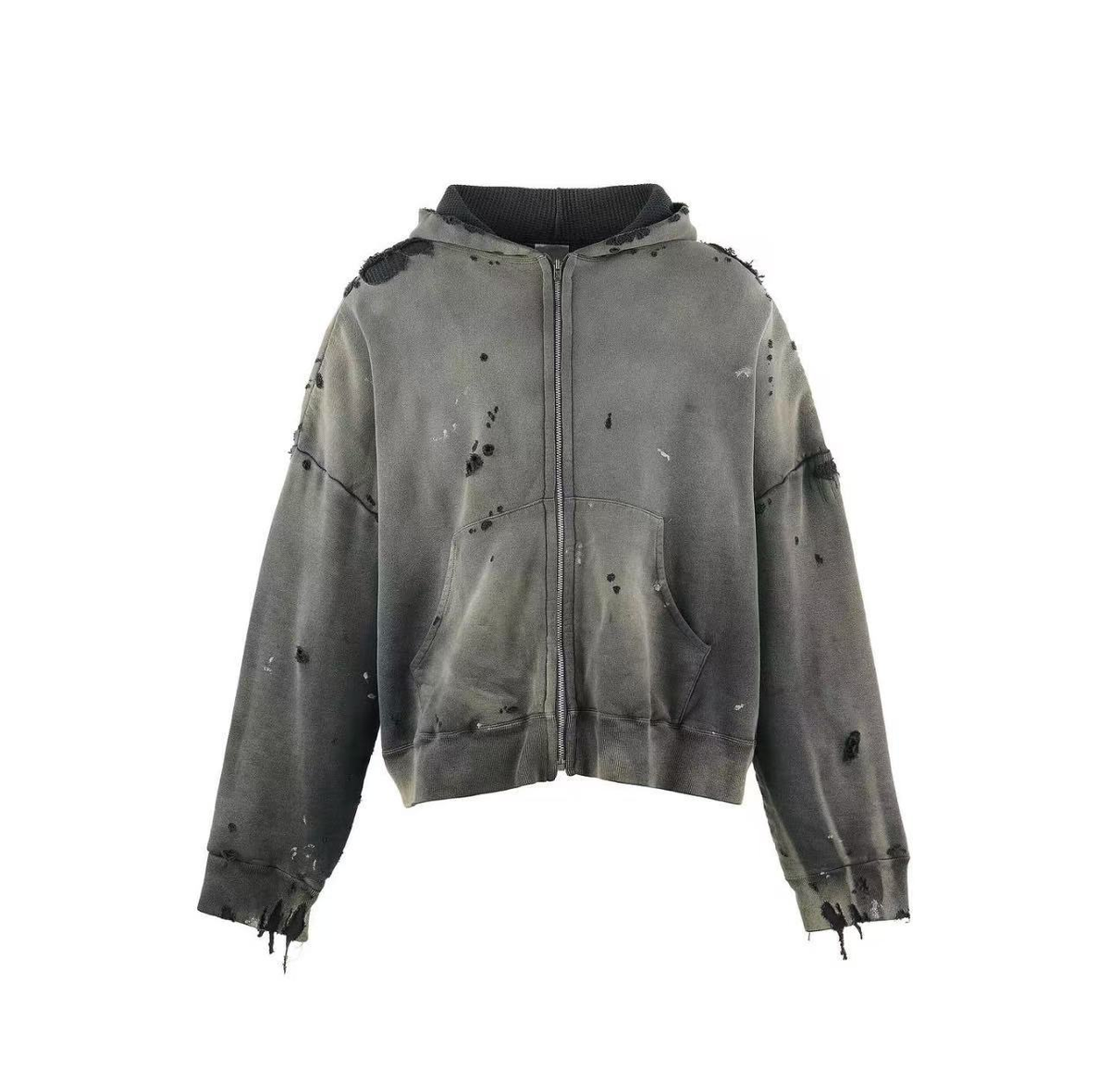 Saint Michael Distressed Cropped Zip Hoodie