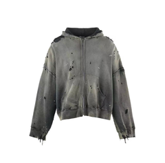 Saint Michael Distressed Cropped Zip Hoodie
