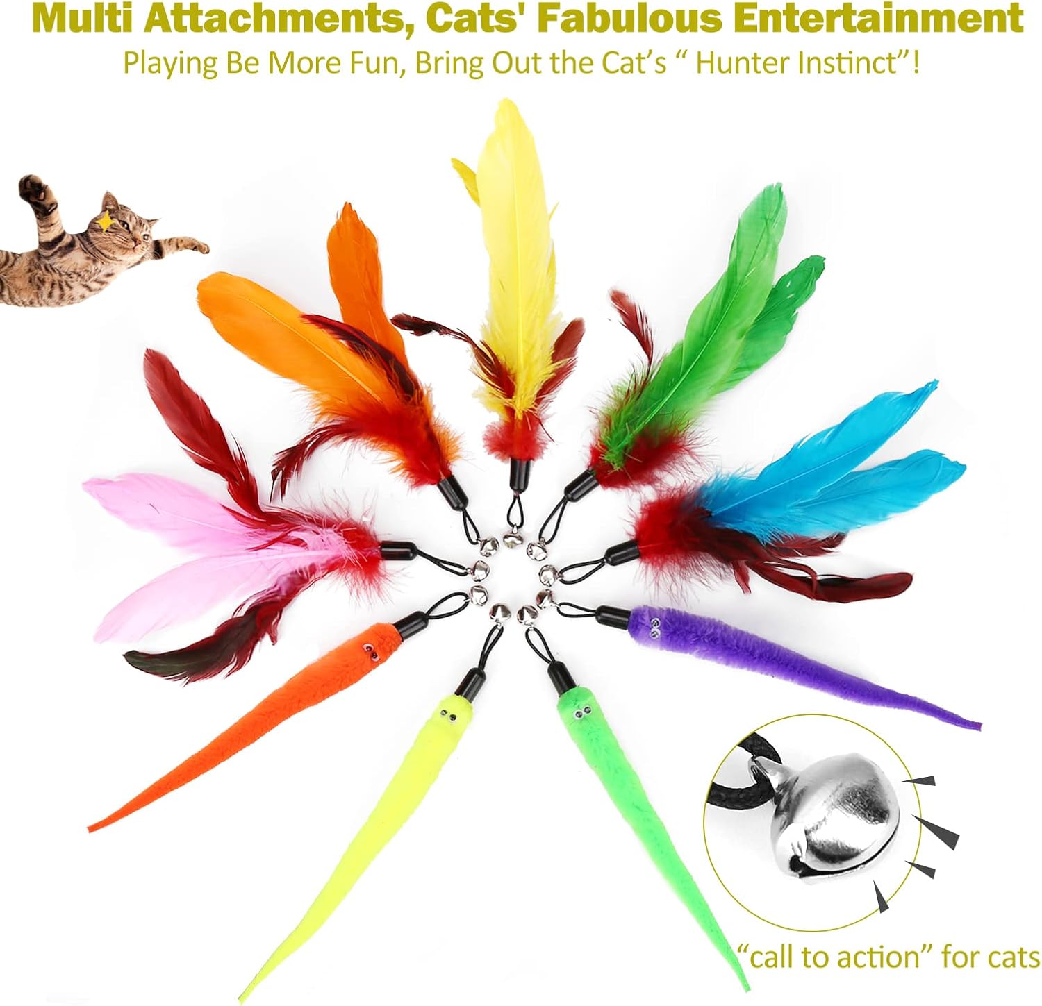 Interactive Feather Wand Cat Toy Set