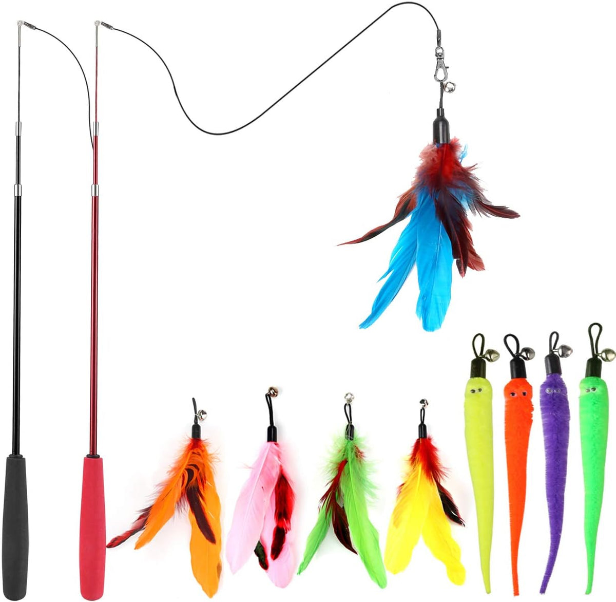Interactive Feather Wand Cat Toy Set