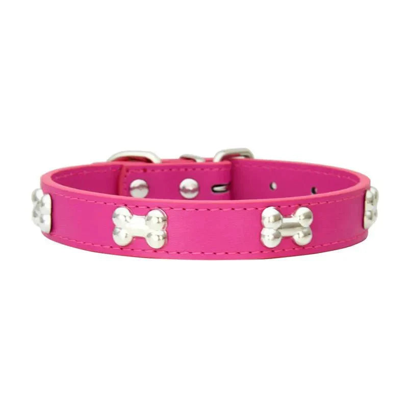 Leather Dog Collar with Bone Decoration