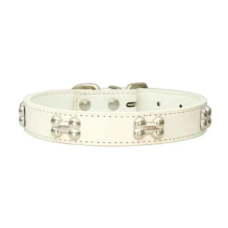 Leather Dog Collar with Bone Decoration