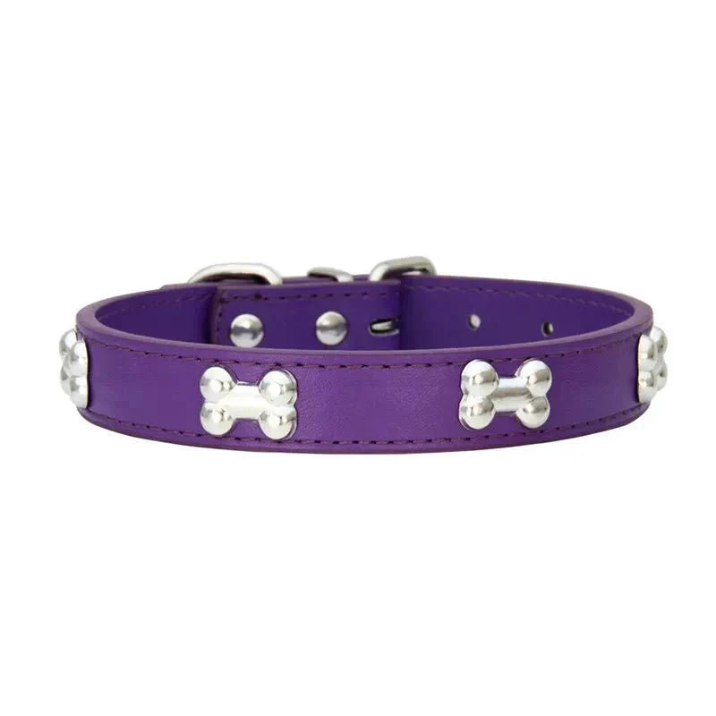 Leather Dog Collar with Bone Decoration