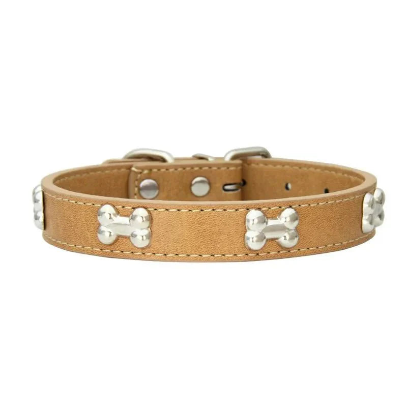 Leather Dog Collar with Bone Decoration