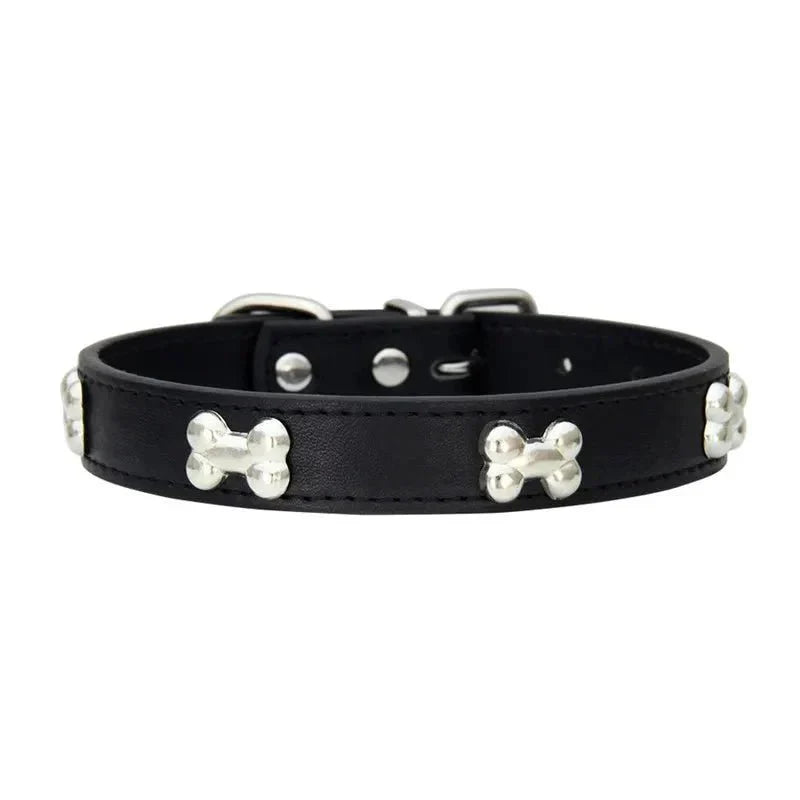 Leather Dog Collar with Bone Decoration