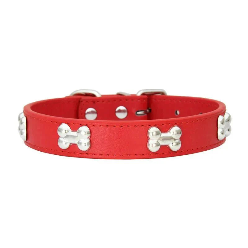 Leather Dog Collar with Bone Decoration