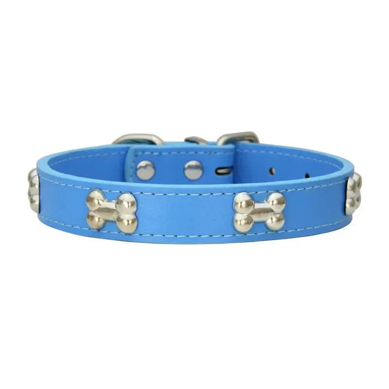Leather Dog Collar with Bone Decoration