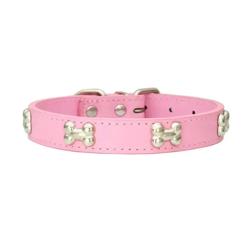 Leather Dog Collar with Bone Decoration