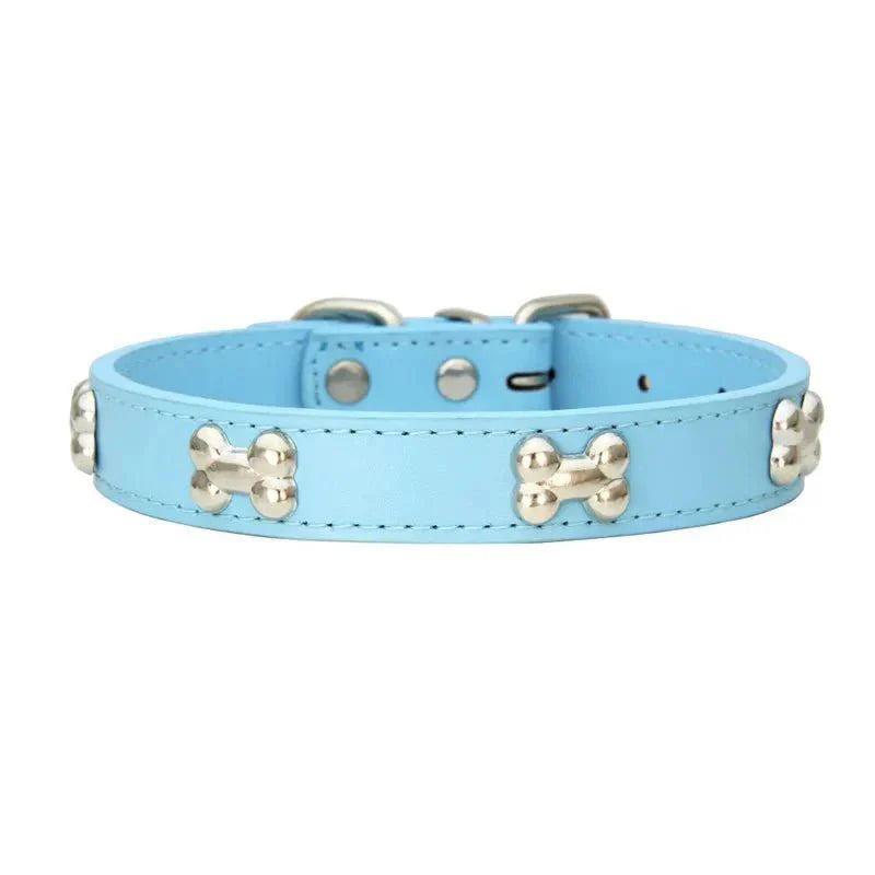 Leather Dog Collar with Bone Decoration