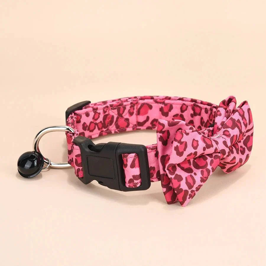 Luxury Leopard Print Collar with Detachable Bow