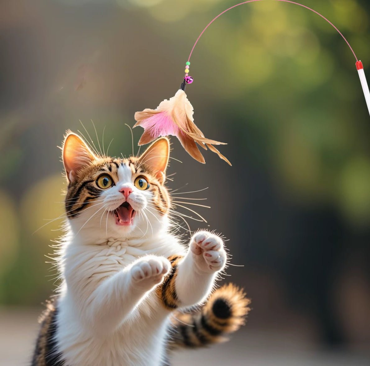 Steel wire feather cat teaser